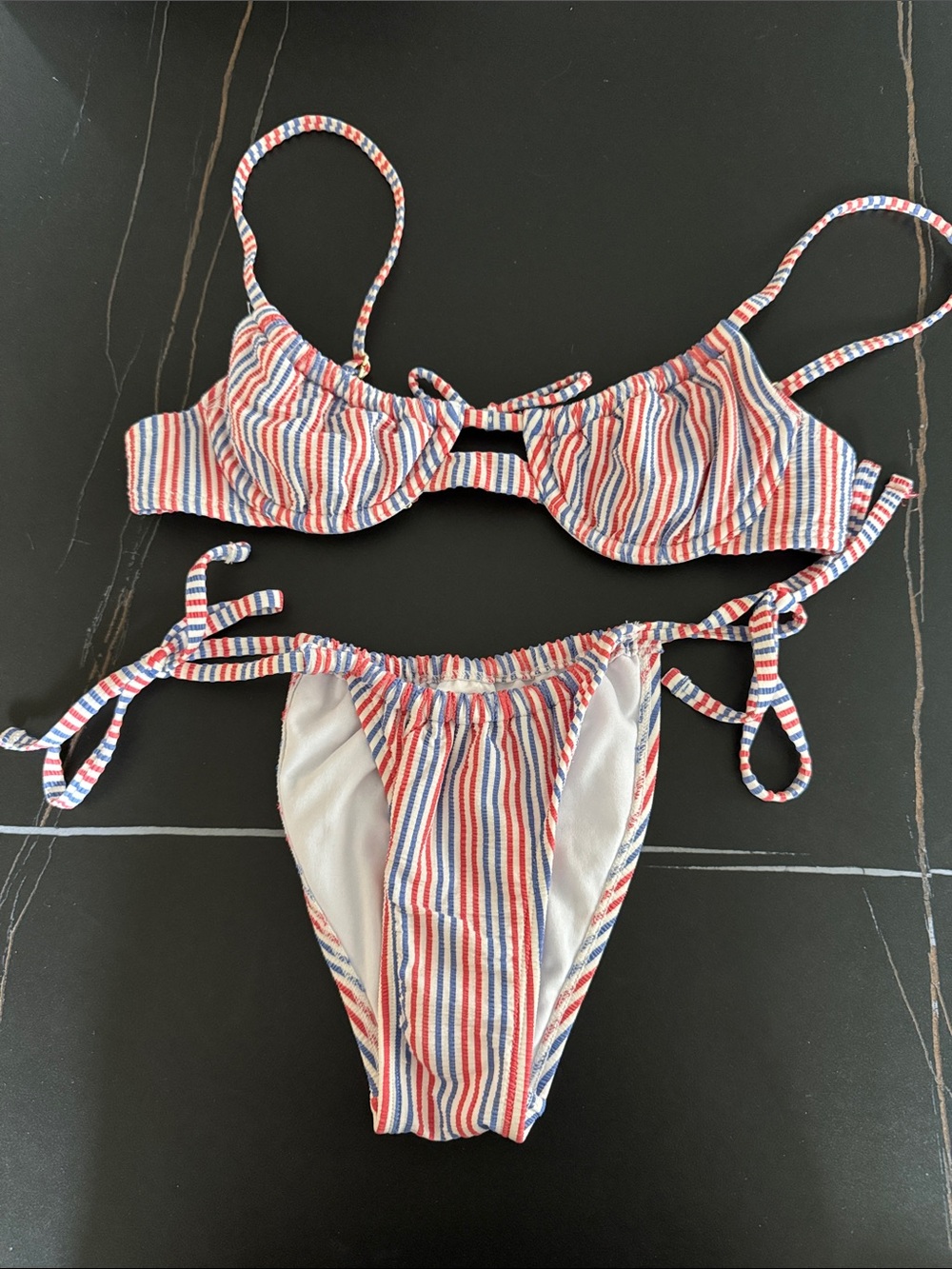 Xhilaration Red White Blue Striped Tie-Side Bikini